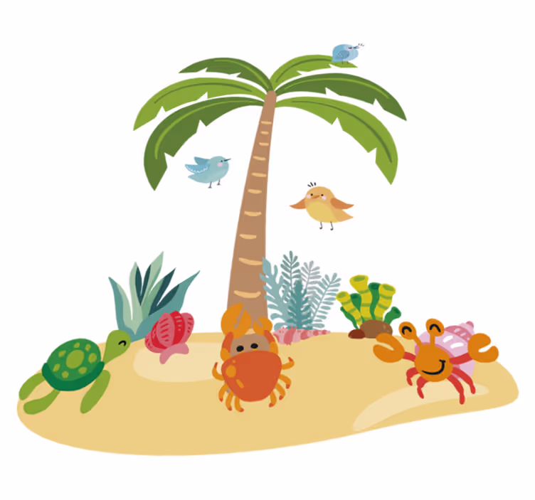 Kids vinyl rug palm trees and sea animals - TenStickers