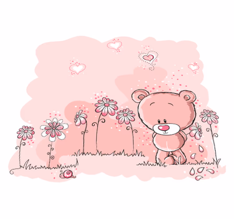 Kids vinyl rug with pink bear and flowers - TenStickers