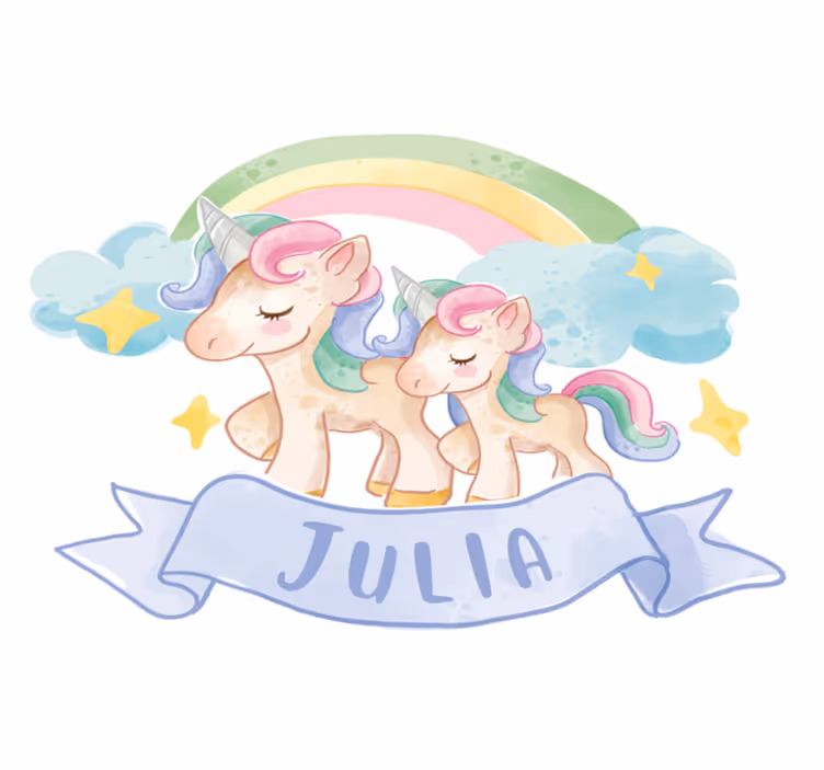 Kids vinyl rug featuring joyful unicorns on a rainbow - TenStickers