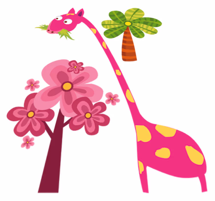 Kids vinyl rug with pink giraffe eating design - TenStickers