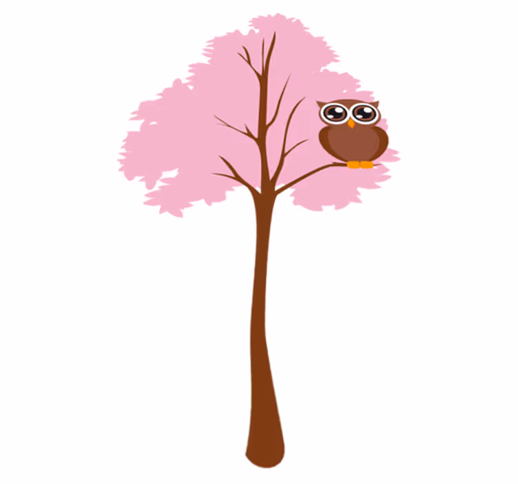 Kids vinyl rug featuring pink tree with owl - TenStickers