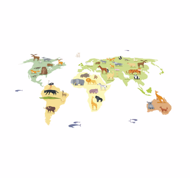 Colorful animals of the continents bedroom vinyl rug - TenStickers