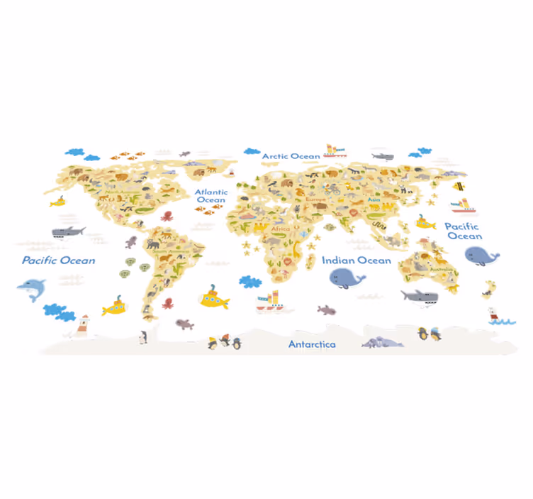 World map vinyl rug with animal designs - TenStickers