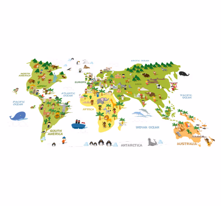 World map vinyl rug with people illustrations - TenStickers