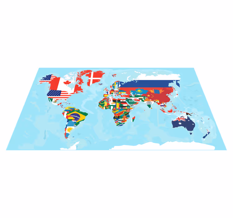 World map vinyl rug with flags design - TenStickers