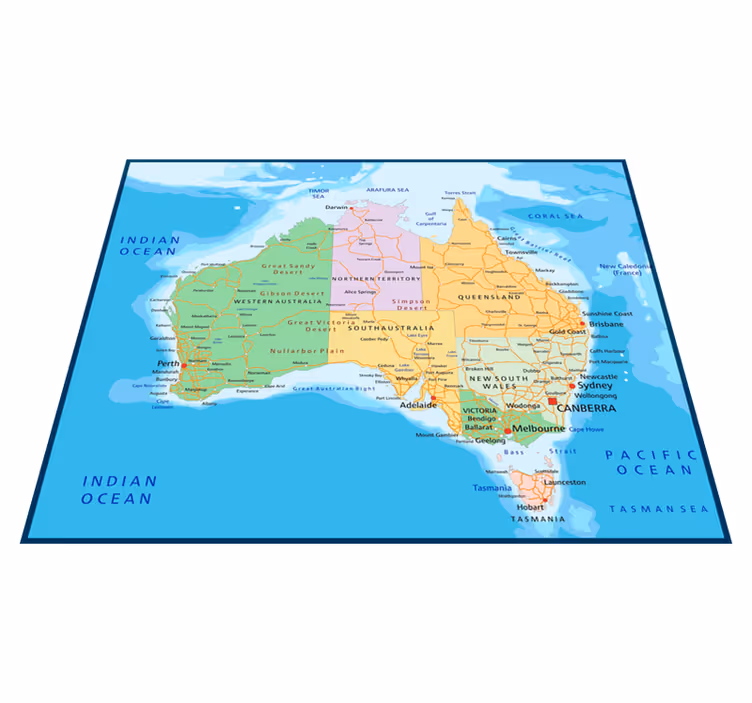 World map vinyl rug political map of australia - TenStickers