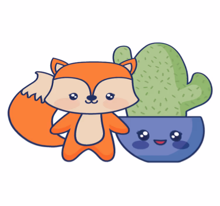 Kids vinyl rug featuring anime cactus and fox - TenStickers