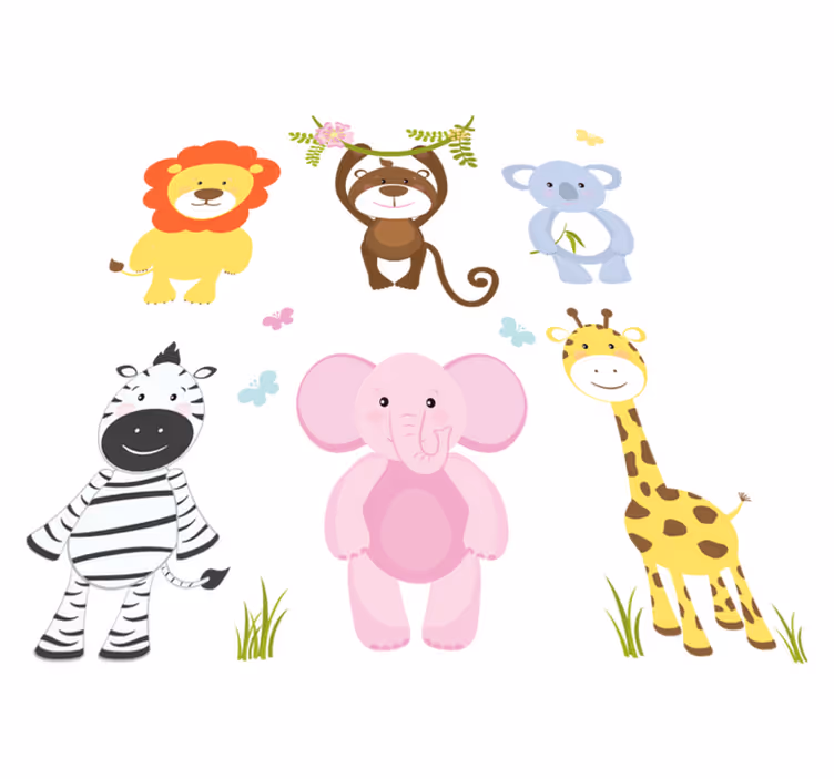 Kids vinyl rug featuring colorful baby animals - TenStickers
