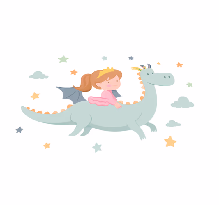 Kids vinyl rug princess riding a dragon - TenStickers