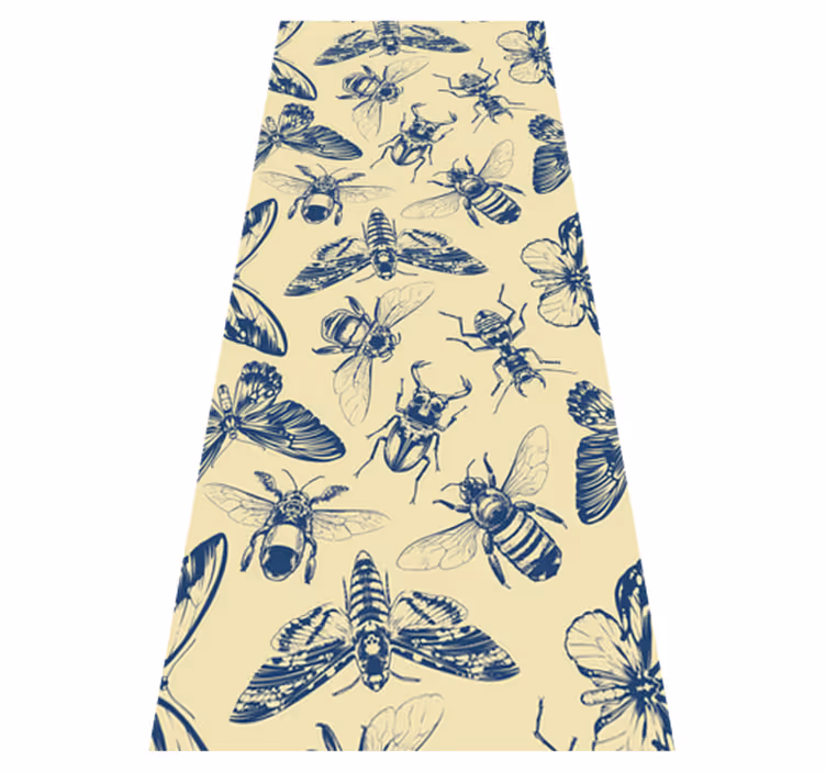 Bathroom vinyl rug with blue and yellow bees and butterflies - TenStickers