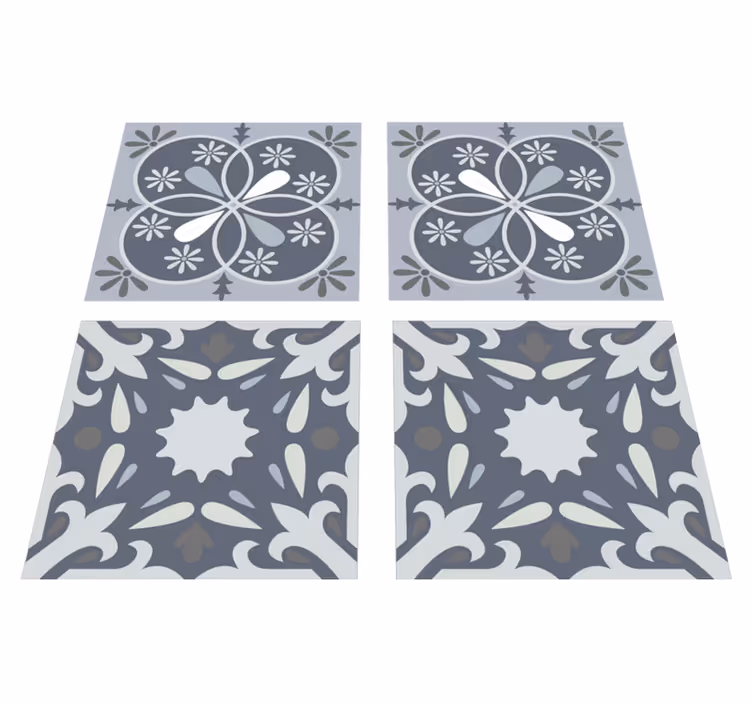 Bathroom vinyl rug with blue floral tile design - TenStickers