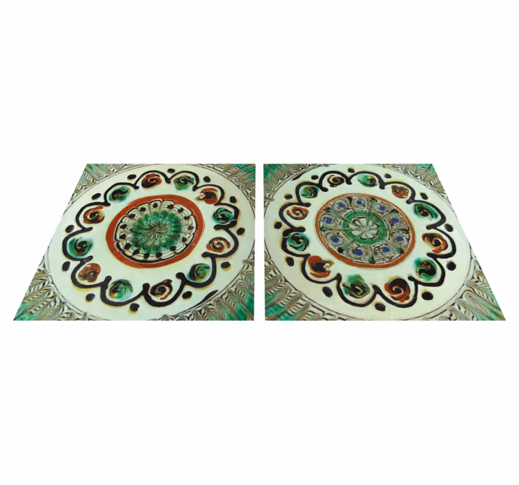 Kitchen vinyl rug with horezu tile design - TenStickers