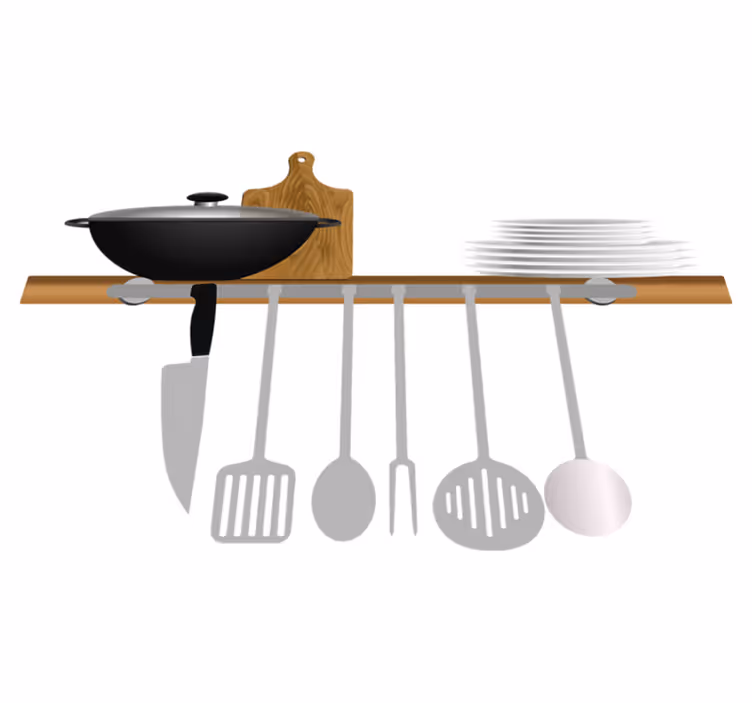 Kitchen vinyl rug dish rack with plates and bowl - TenStickers
