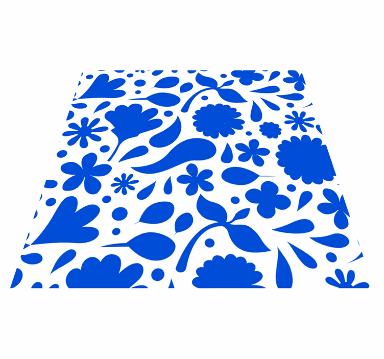 Delft blue mixed flowers kitchen vinyl rug - TenStickers