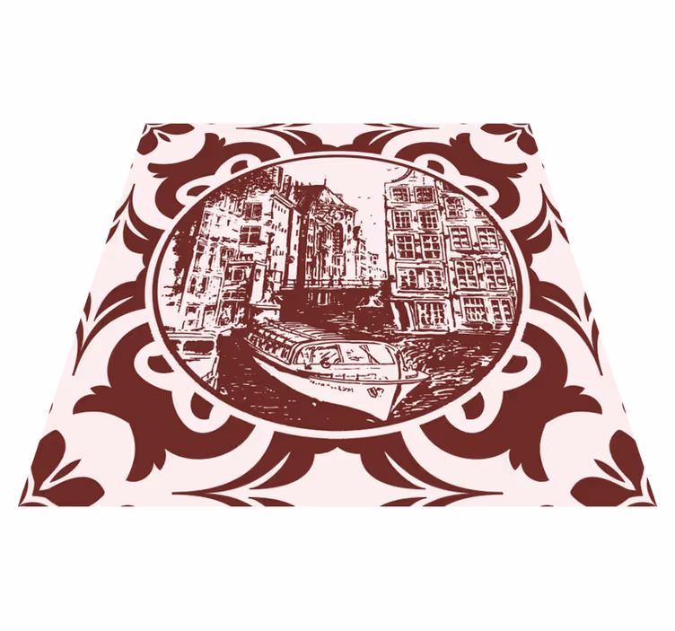 Canal houses and boat kitchen vinyl rug - TenStickers
