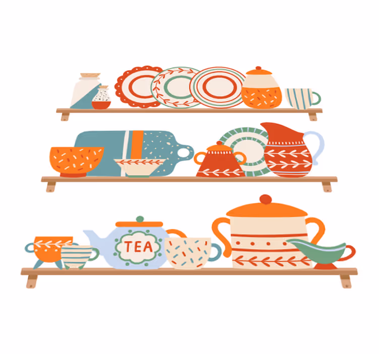 Kitchen vinyl rug with tableware on shelf - TenStickers