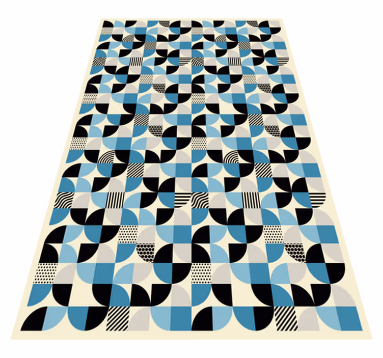 Kitchen vinyl rug in retro blue bauhaus pattern - TenStickers