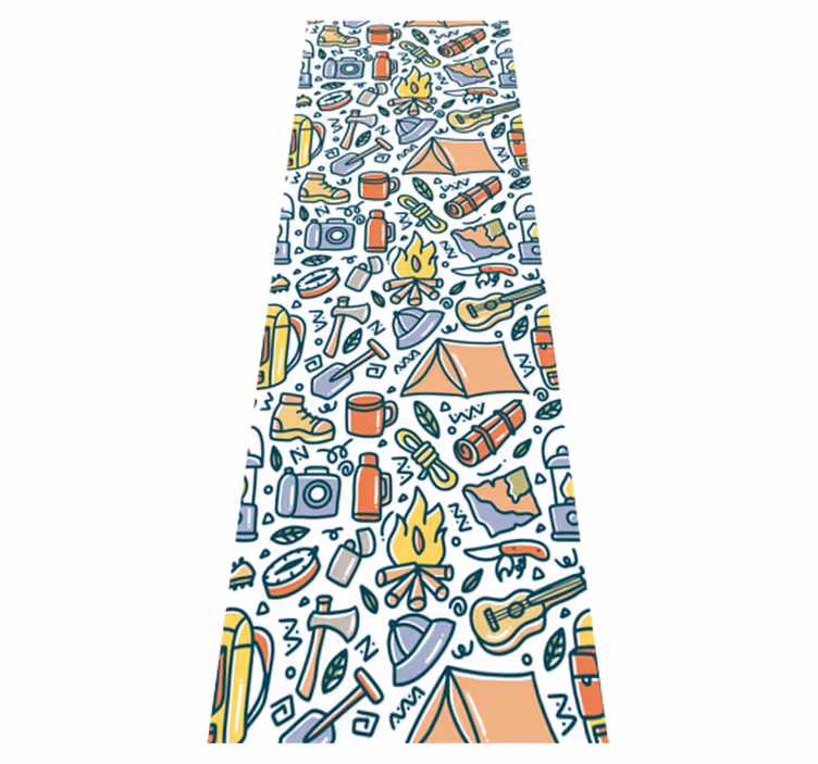 Bedroom vinyl rug with hand drawn mountains and camping gear - TenStickers