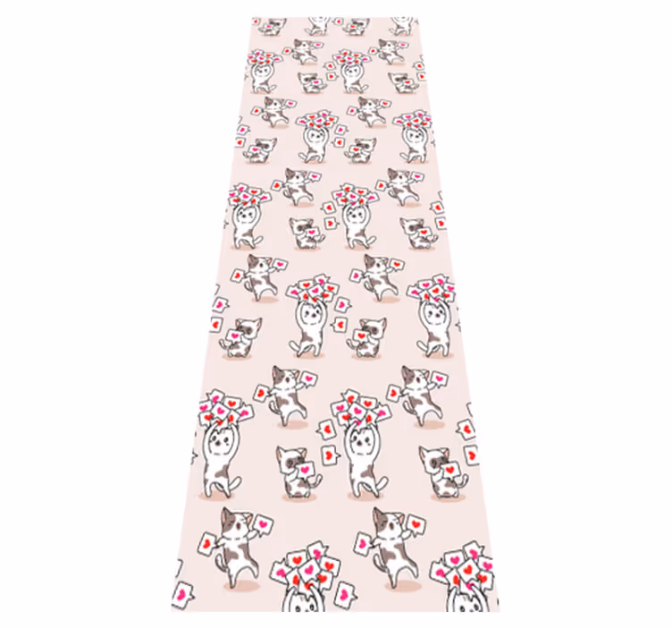 Bedroom vinyl rug with cat heart icons pattern - TenStickers