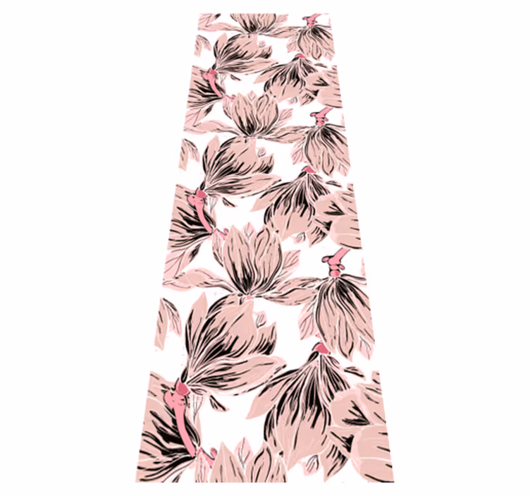 Close up multiple white and pink magnolia bedroom vinyl rug - TenStickers
