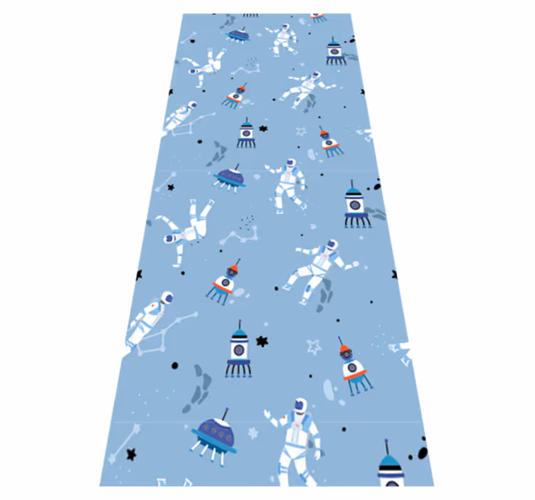 Astronauts and spaceships on blue bedroom vinyl rug - TenStickers