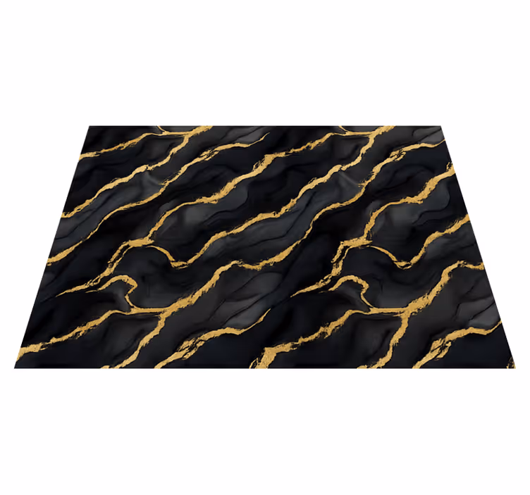 Bedroom vinyl rug black marble effect with gold design - TenStickers