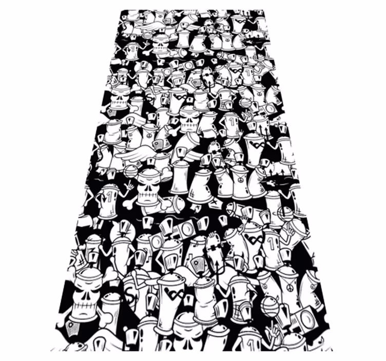 Bedroom vinyl rug featuring black and white spray cans - TenStickers