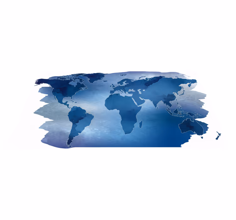 Bedroom vinyl rug watercolor world map blue - TenStickers