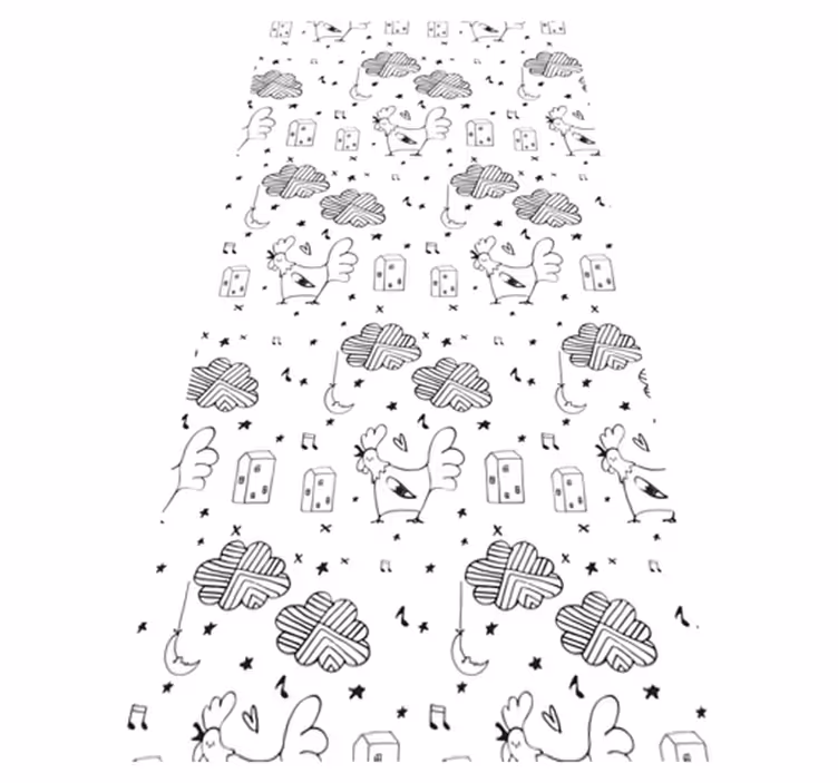 Scandinavian vinyl rug with black and white chickens - TenStickers