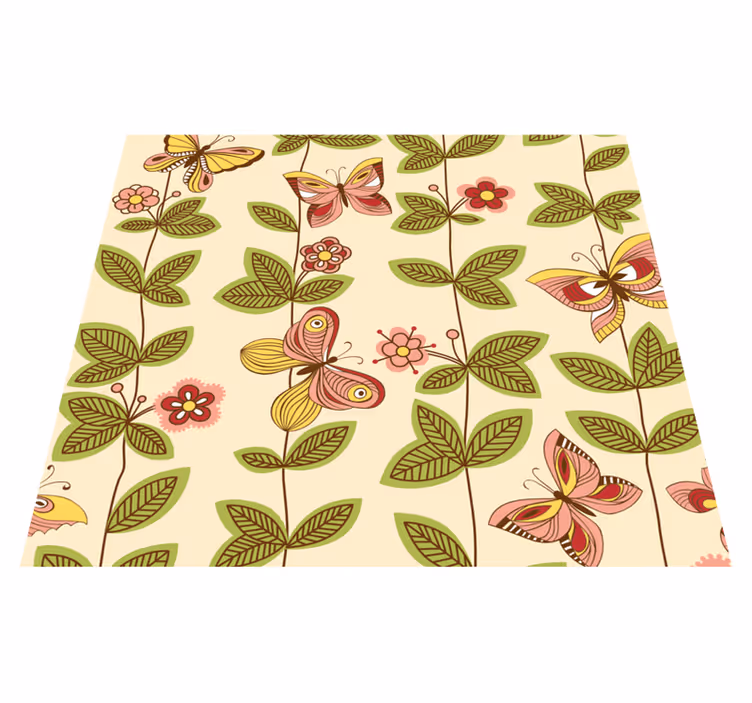 Nature vinyl rug with butterflies design - TenStickers