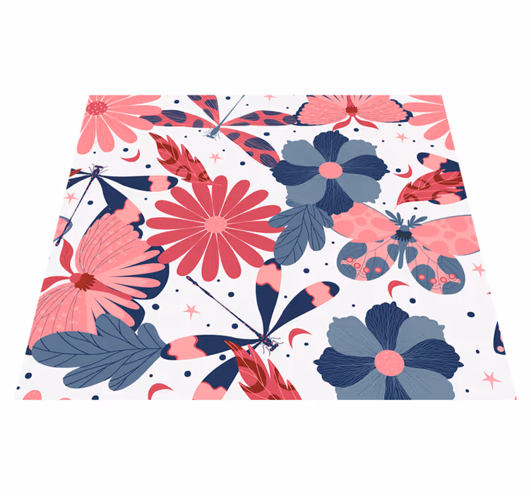 Nature vinyl rug with floral butterfly design - TenStickers