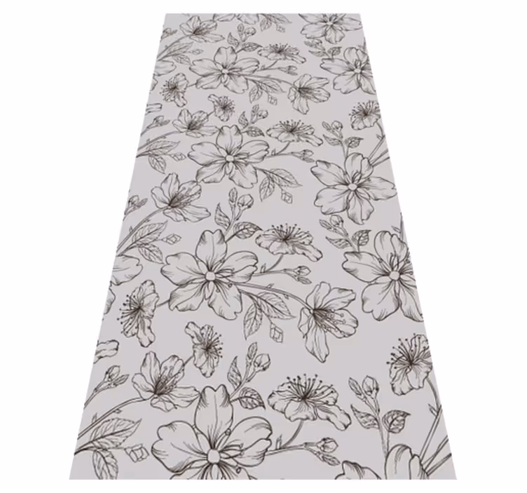 Nature vinyl rug with black flowers on gray - TenStickers