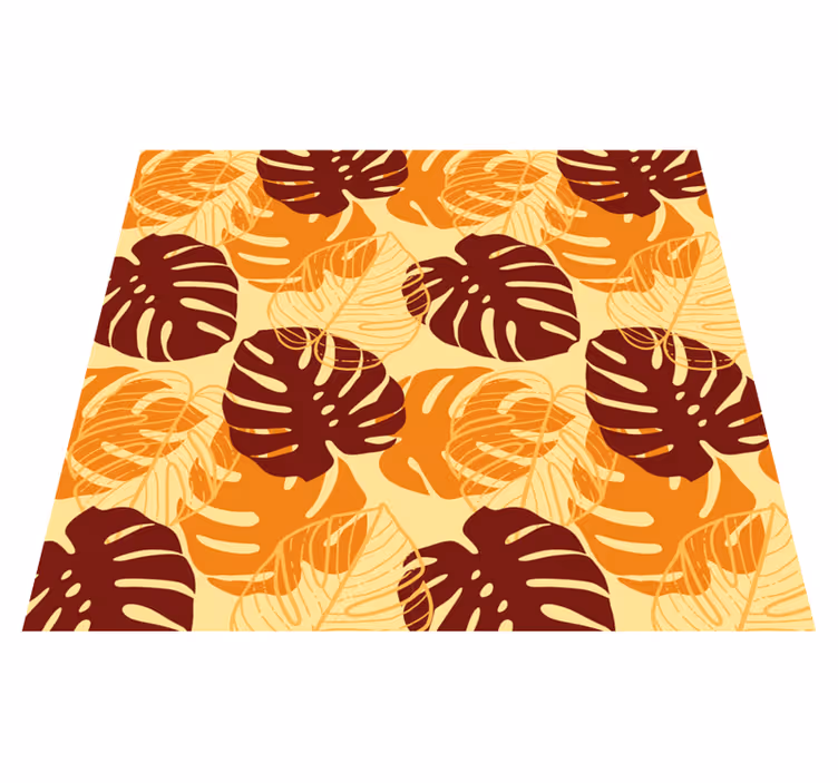 Nature vinyl rug in dark red and yellow monstera - TenStickers