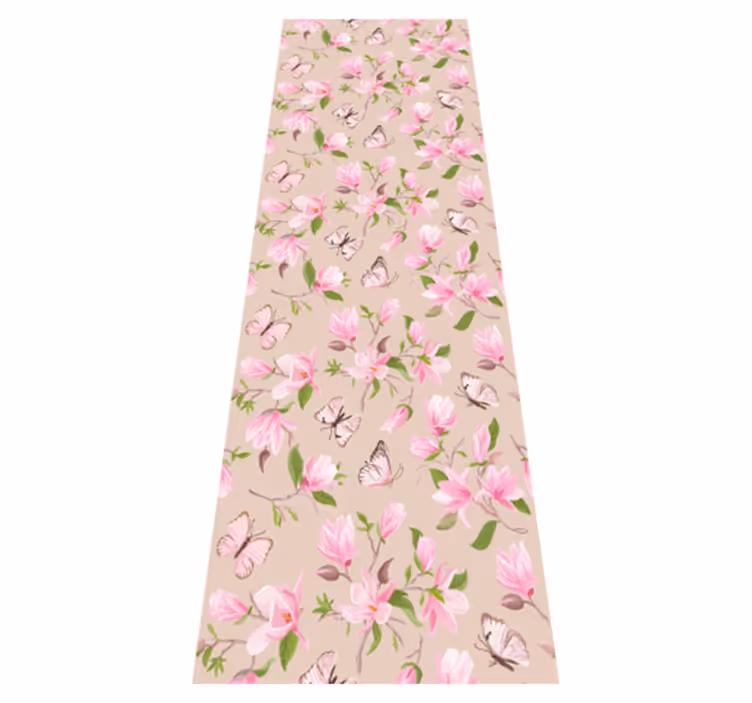 Nature vinyl rug with pink magnolia and butterfly - TenStickers