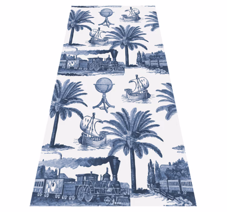 Vintage vinyl rug french vintage pattern in blue - TenStickers