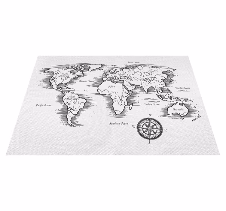 Elegant worldmap drawing world map vinyl rug - TenStickers