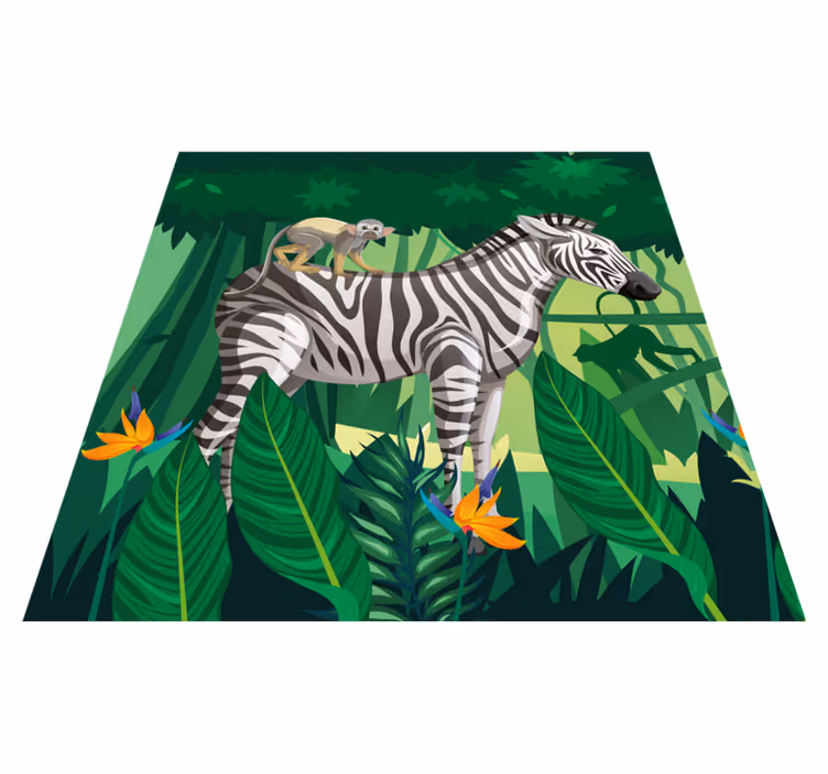 Kids vinyl rug giraffe zebra and monkey set 4 - TenStickers