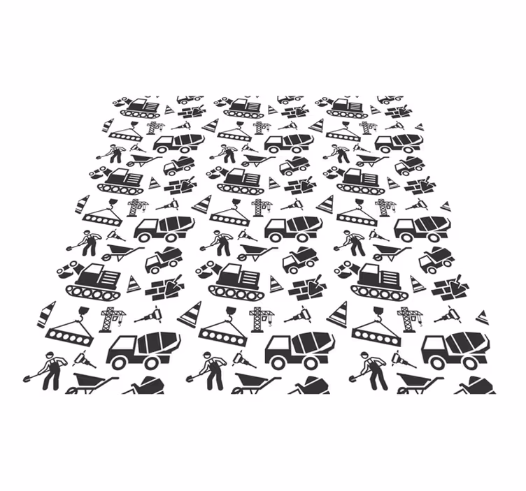 Kids vinyl rug monocolor excavators and trucks - TenStickers