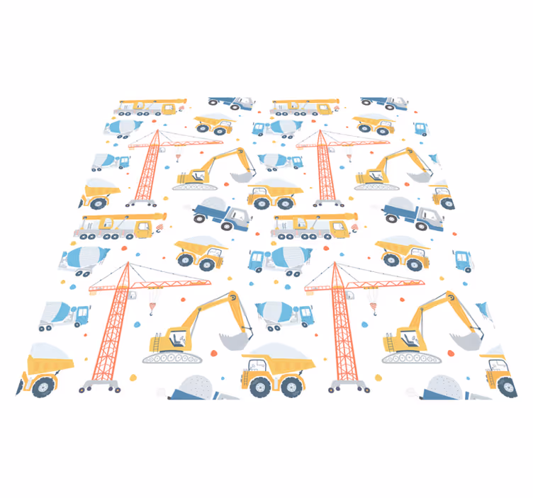 Kids vinyl rug in pastel construction vehicles - TenStickers