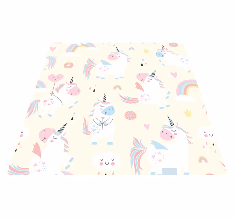 Kids vinyl rug featuring joyful unicorns in paradise - TenStickers