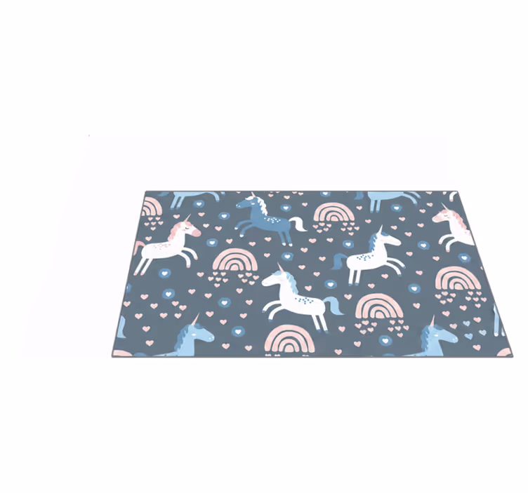 Kids vinyl rug pink rainbows with white unicorns - TenStickers