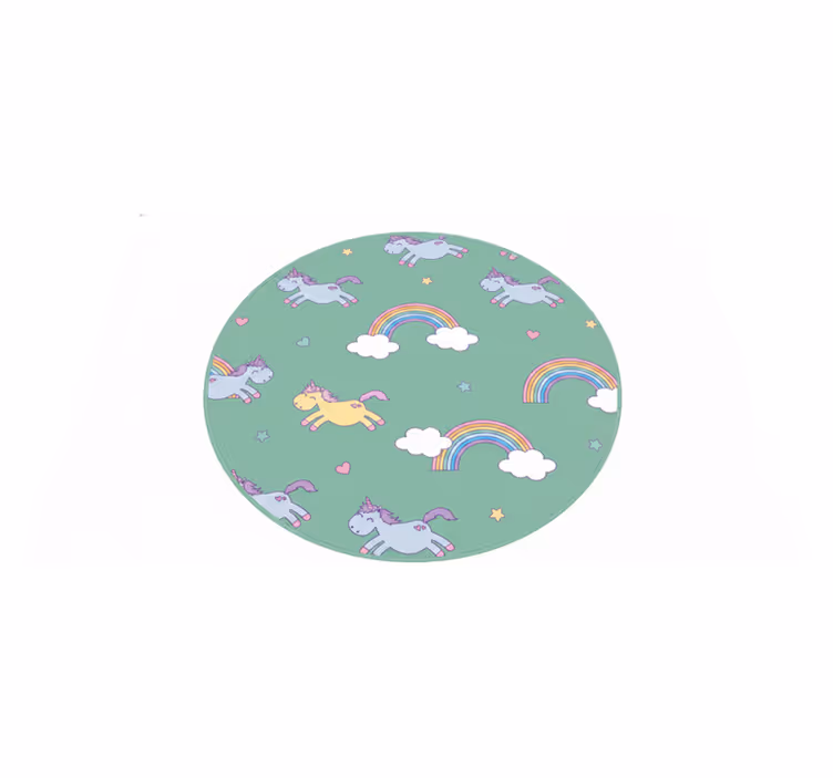 Kids vinyl rug with teal unicorns and rainbows - TenStickers