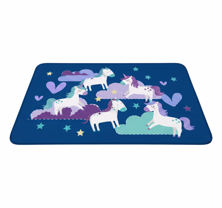 Kids vinyl rug cute unicorns with clouds and stars - TenStickers