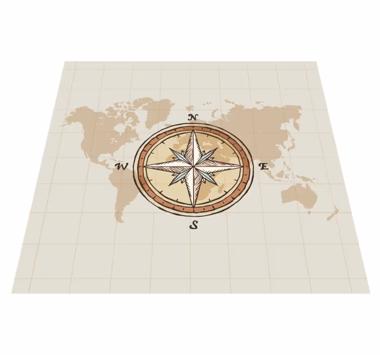 World map vinyl rug vintage map and compass - TenStickers