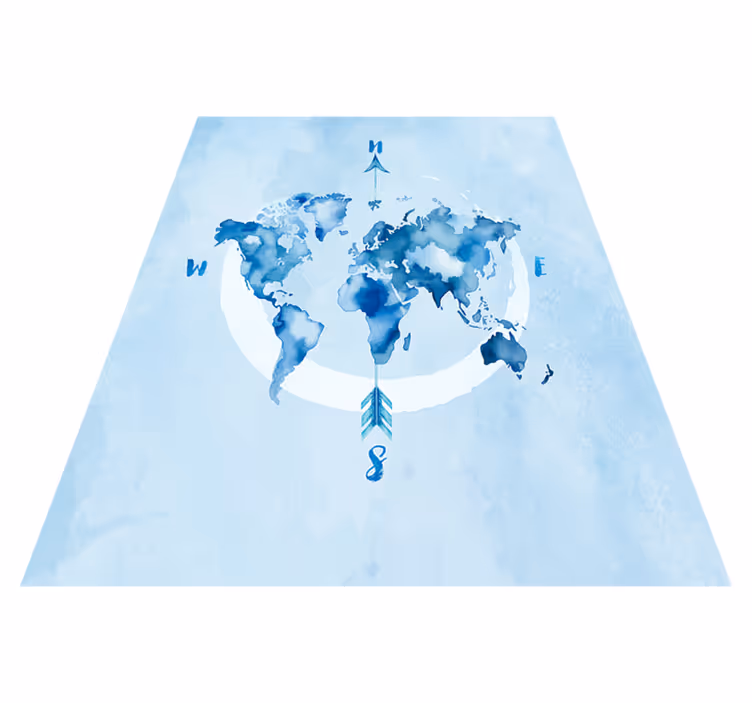 World map vinyl rug watercolor blue globe design - TenStickers