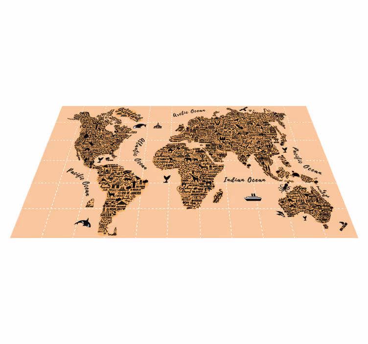 World map vinyl rug featuring global cities - TenStickers