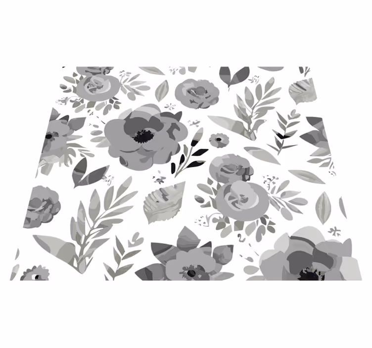 Grey vinyl rug with aquarella flowers design - TenStickers
