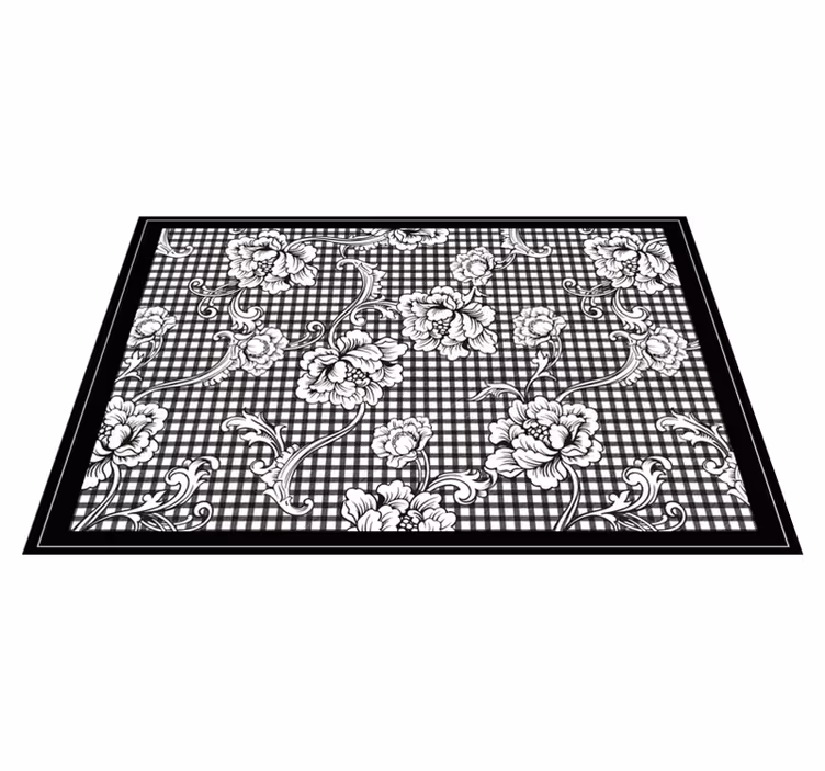 Grey vinyl rug with black and white gingham pattern - TenStickers