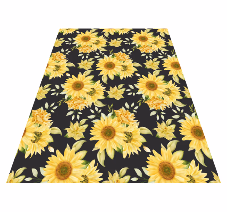 Yellow vinyl rug with black background sunflower pattern - TenStickers
