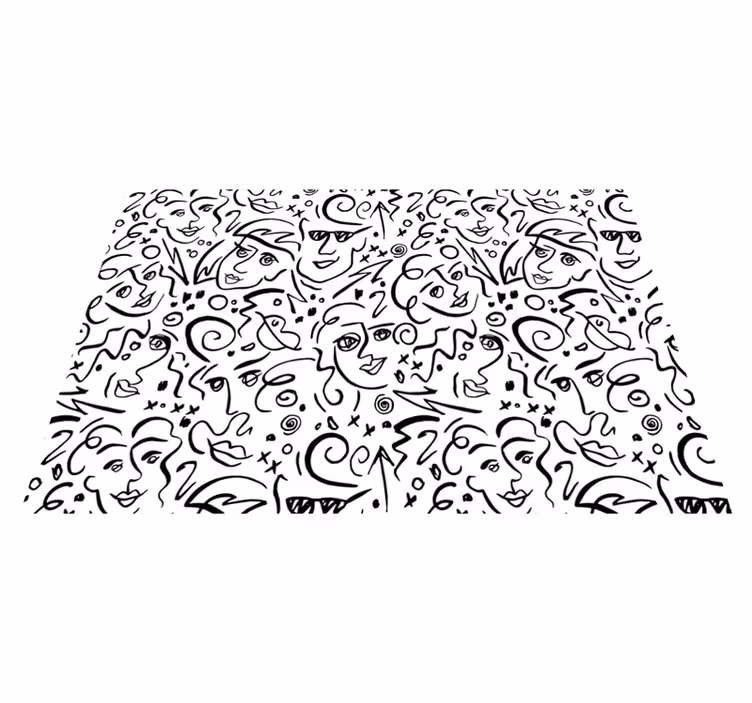 White vinyl rug featuring black and white graffiti art - TenStickers